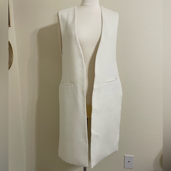 New GIBSON LATIMER Ivory Long Slitted Duster Vest Classic Minimalist Small - Picture 6 of 12